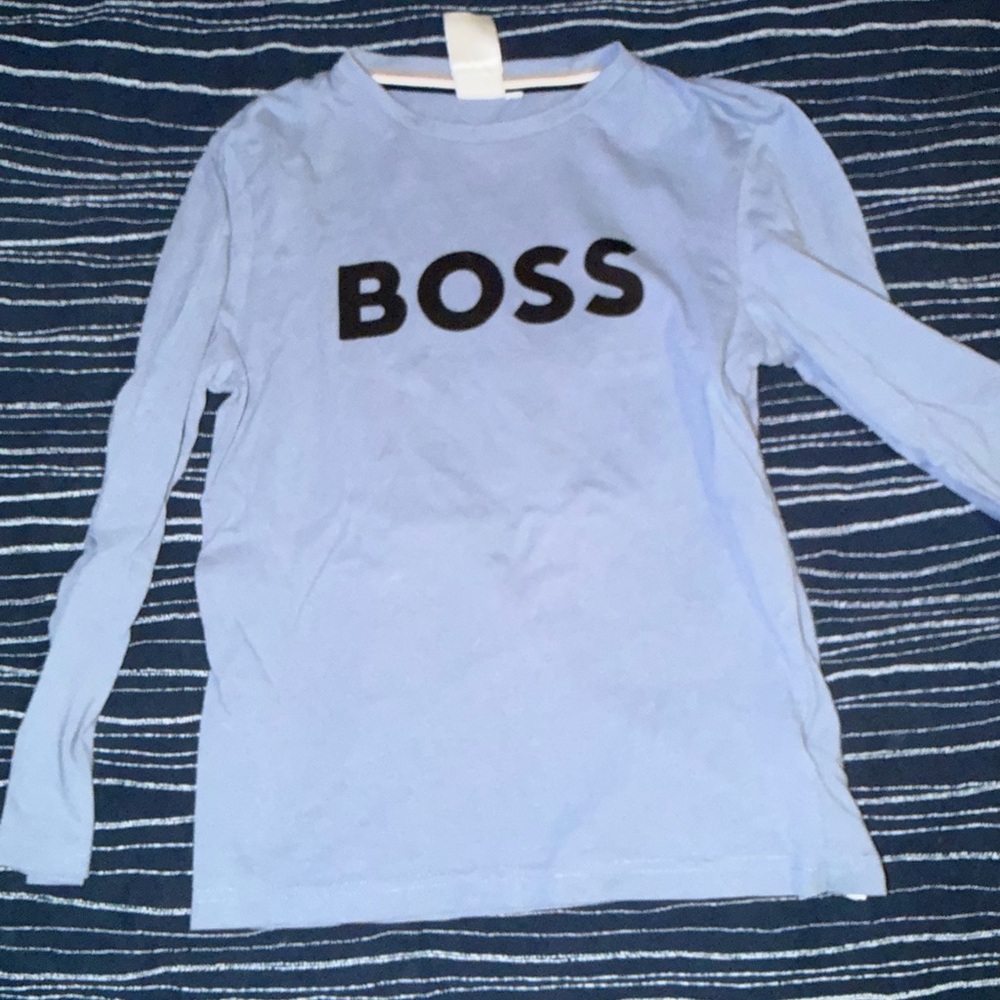 BOSS Light Blue Long Sleeve Tee with Black Logo